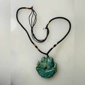 Green Jadeite Double Koi Fish Peace & Harmony Pendant with Adjustable Necklace